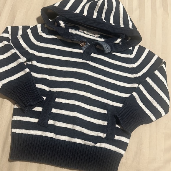 H&M toddler navy and white nautical hooded sweater size 2-4yrs - Picture 2 of 4